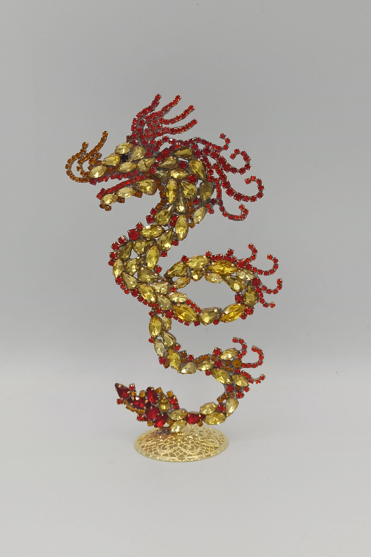 Artistic Badge: Chinese Dragon Brooch from yellow rhinestones
