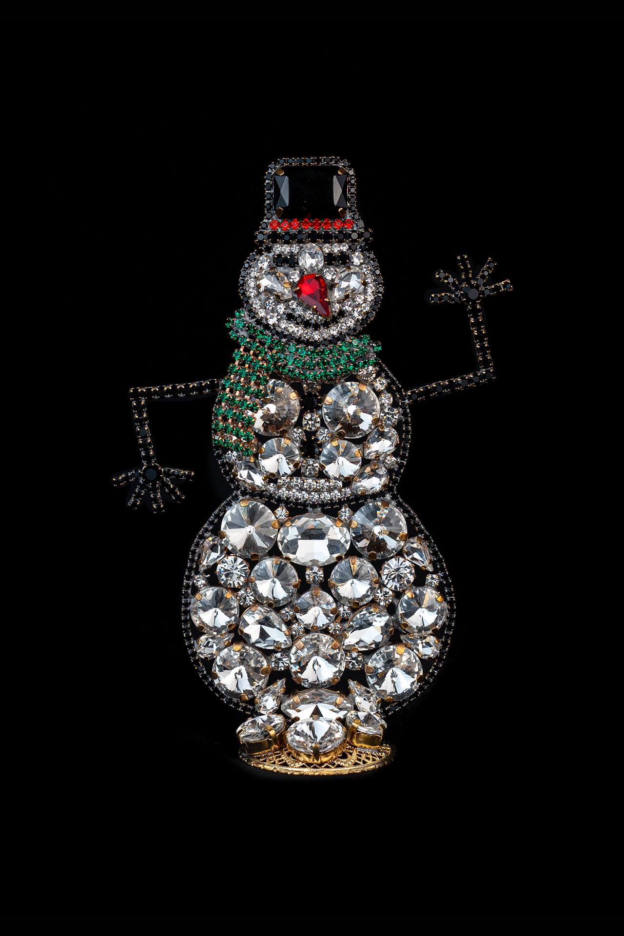 Handmade playful rhinestone snowman figurine