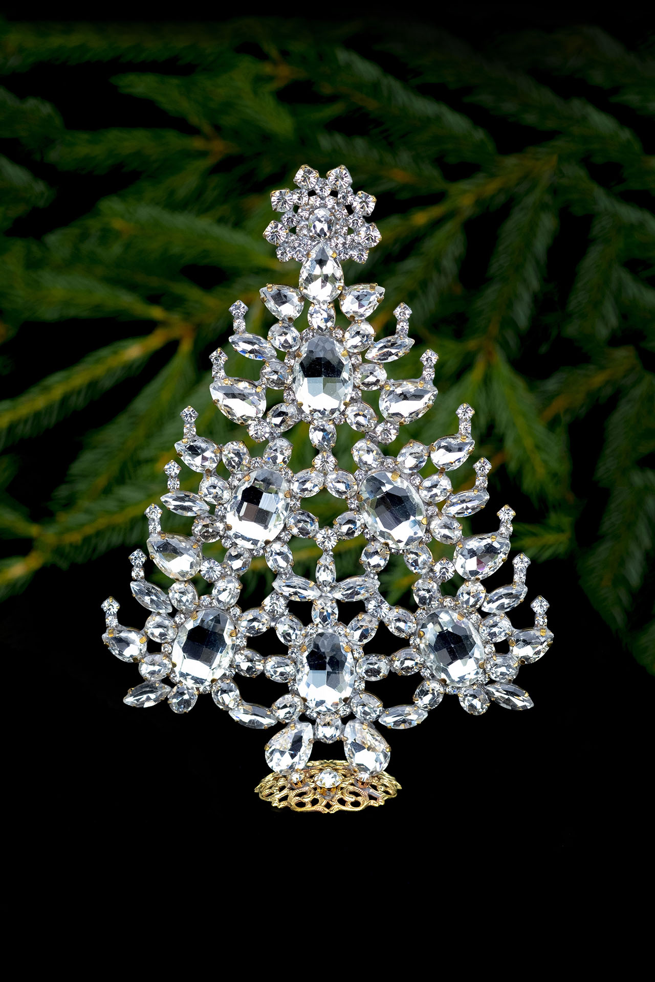 Decorated christmas tree - With clear rhinestone crystals ornaments