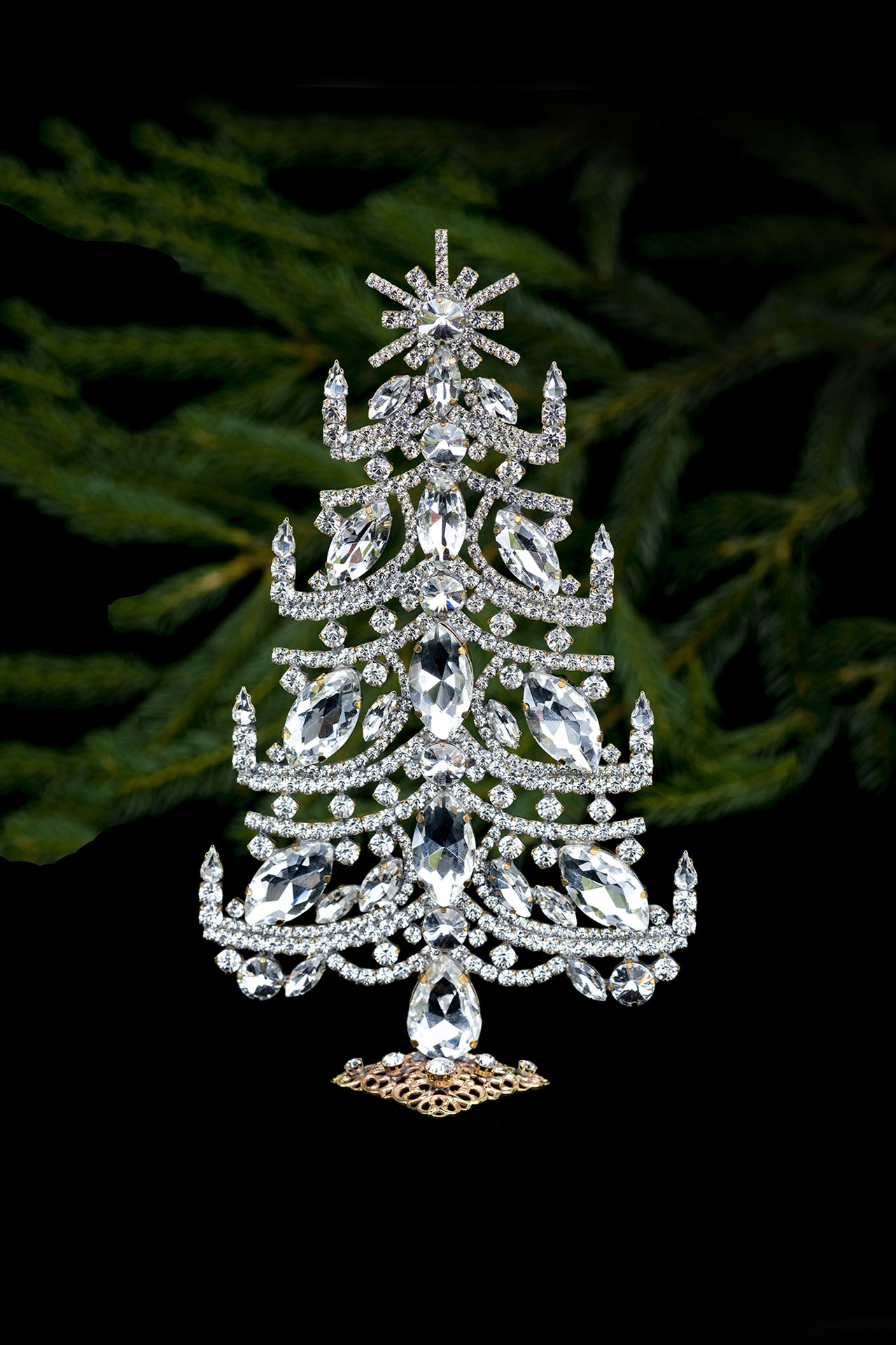 Bethlehem table top christmas tree handcrafted with clear rhinestones