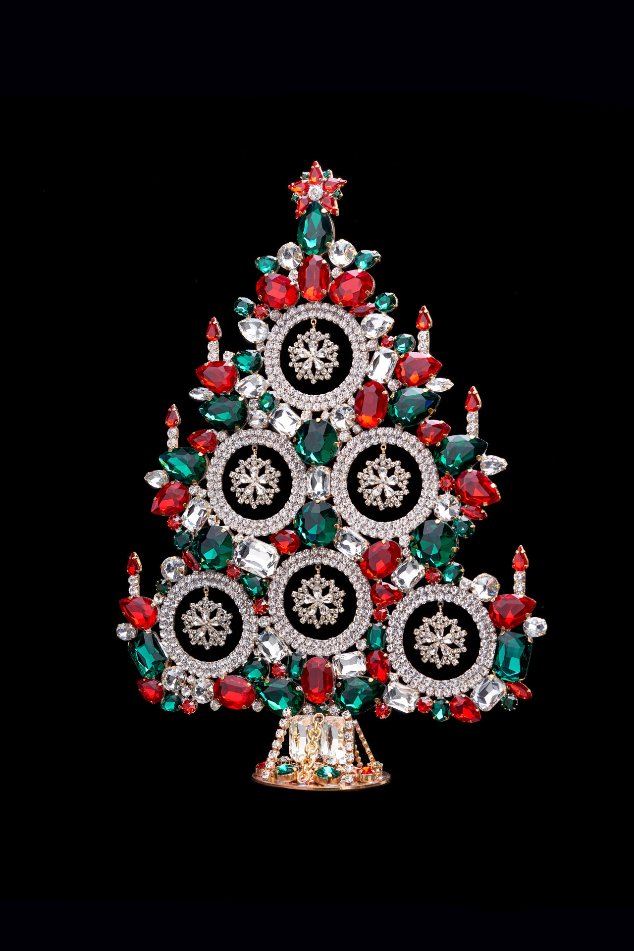 Handcrafted Majestic tabletop Czech Christmas tree - with colored crystals