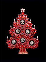 red christmas tree with clear snowflakes
