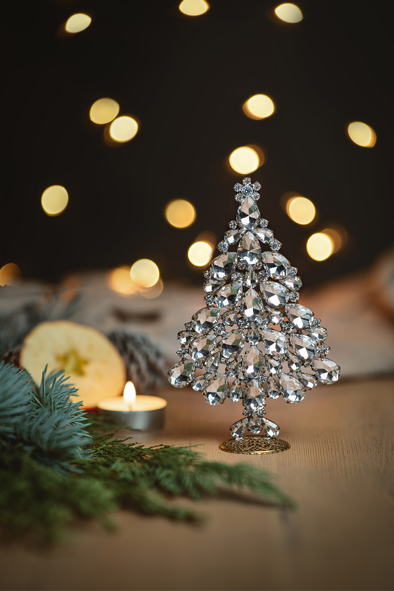 Handmade Xmas tree - table top decoration with rhinestones