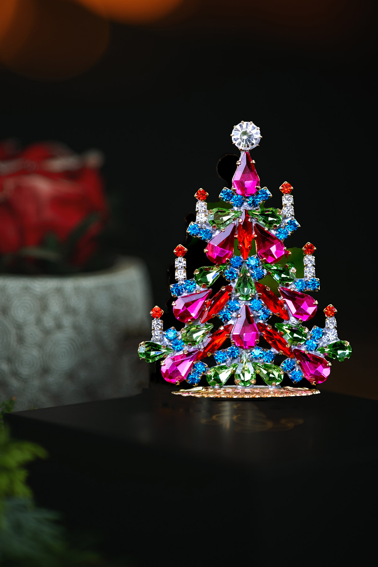 Festive Cheer tree, handcrafted jewelry Christmas ornament