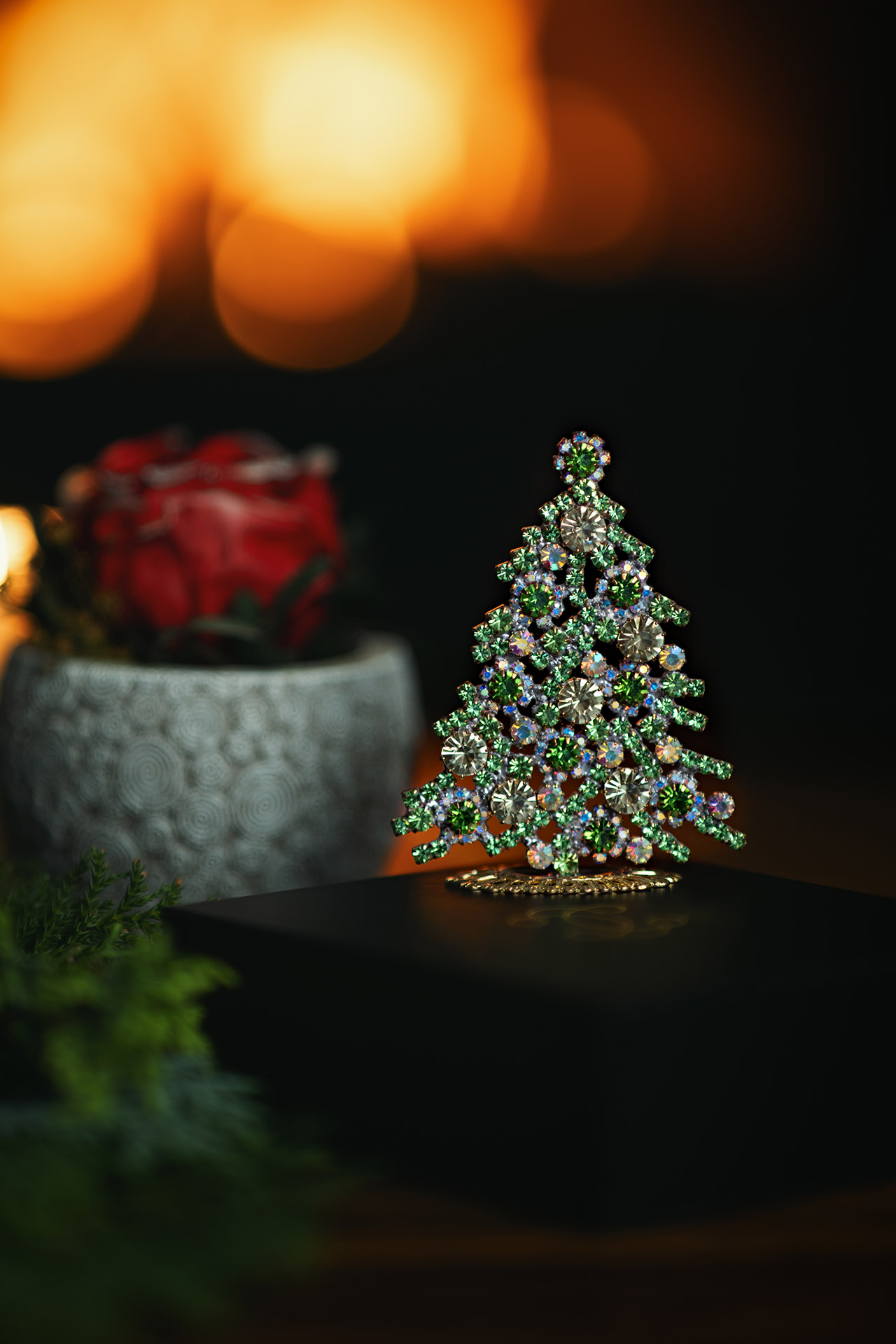 Luminous Christmas tree handmade with light green rhinestones