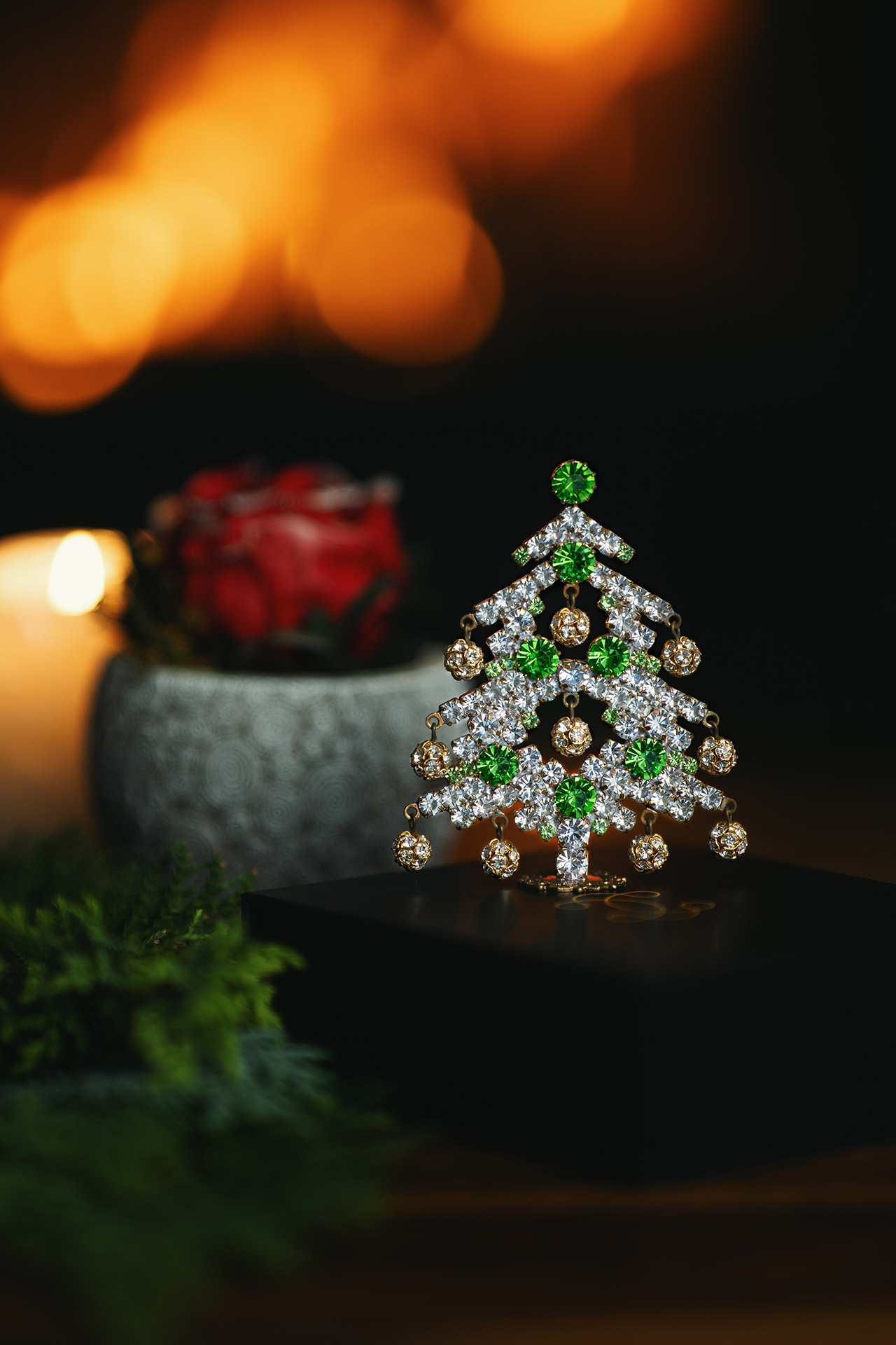 Dazzling Christmas tree handmade with light green rhinestones