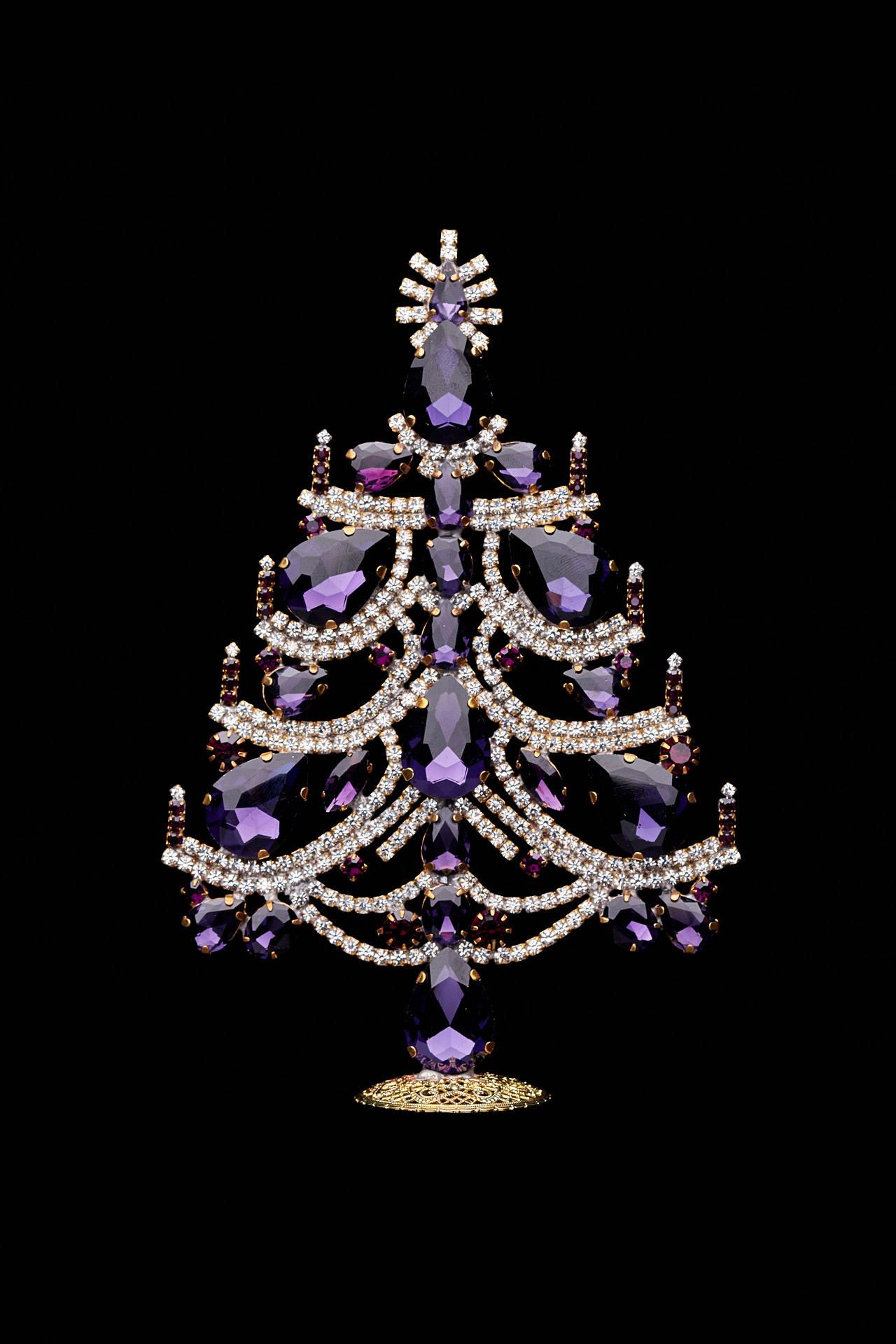 Charming Christmas tree handcrafted with purple rhinestones