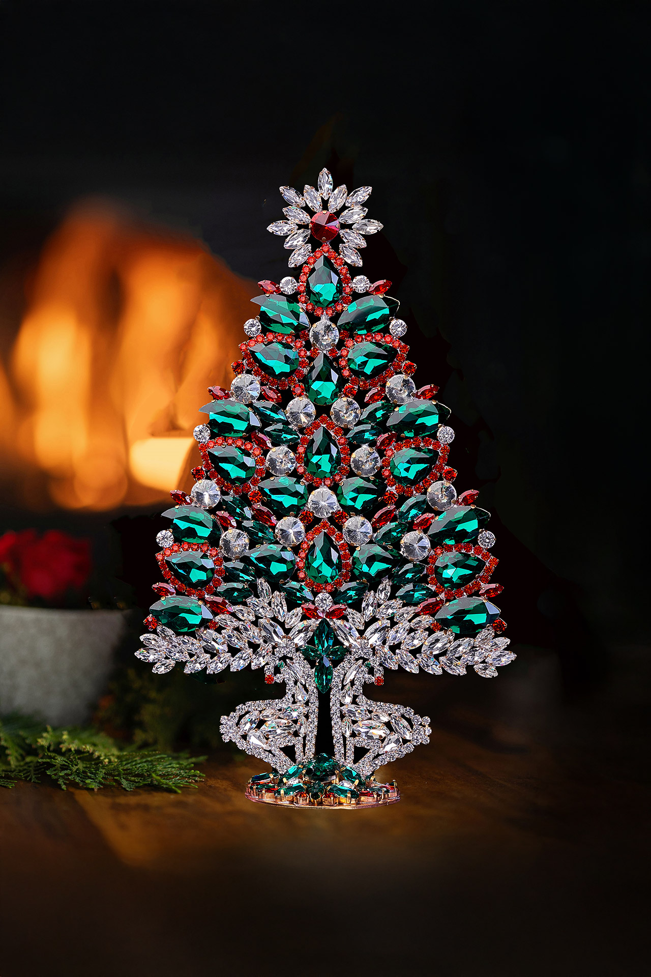 Czech handmade tabletop Christmas tree  from colored rhinestones