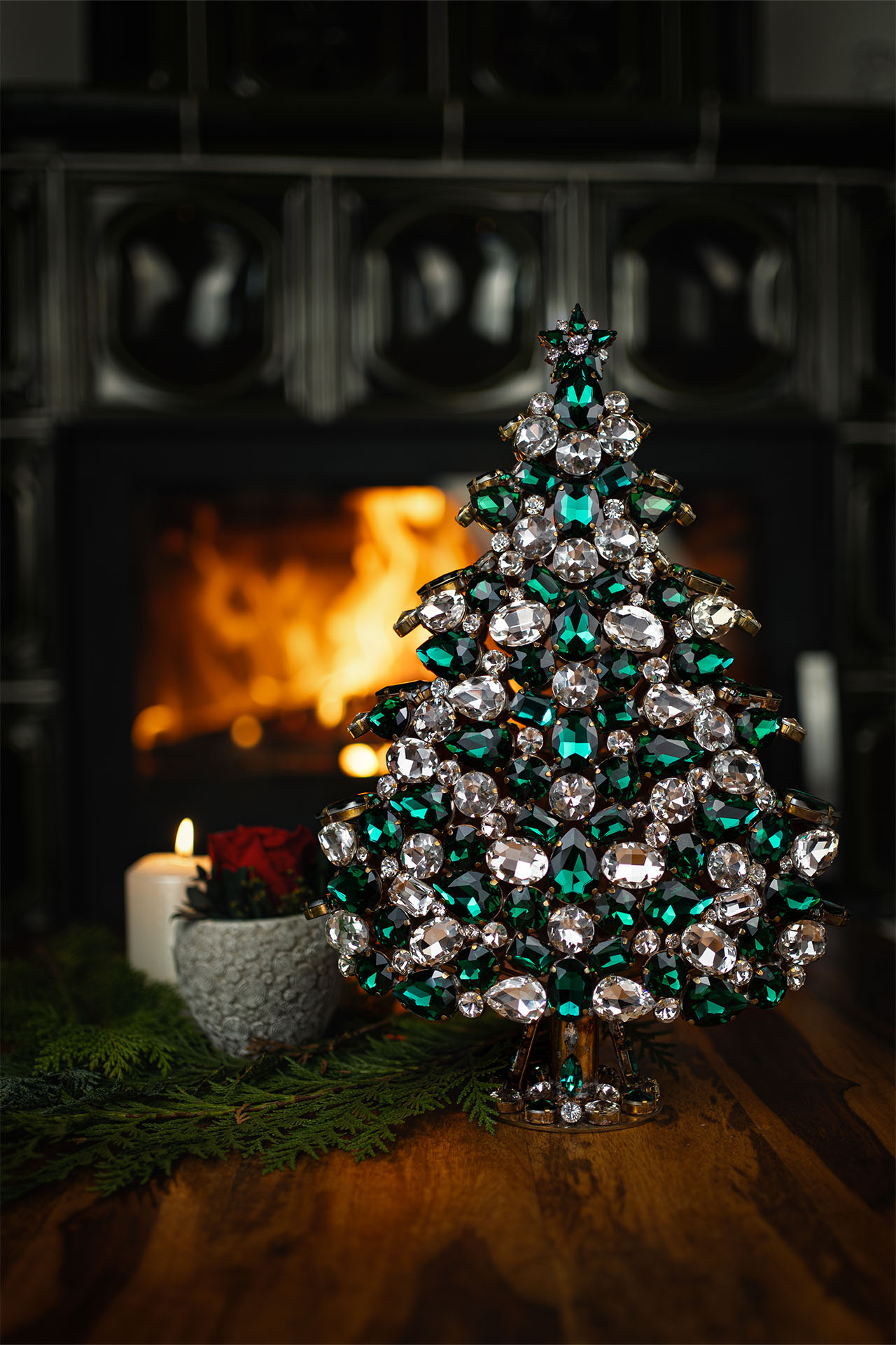 3D tabletop Christmas tree handcrafted with green  rhinestones