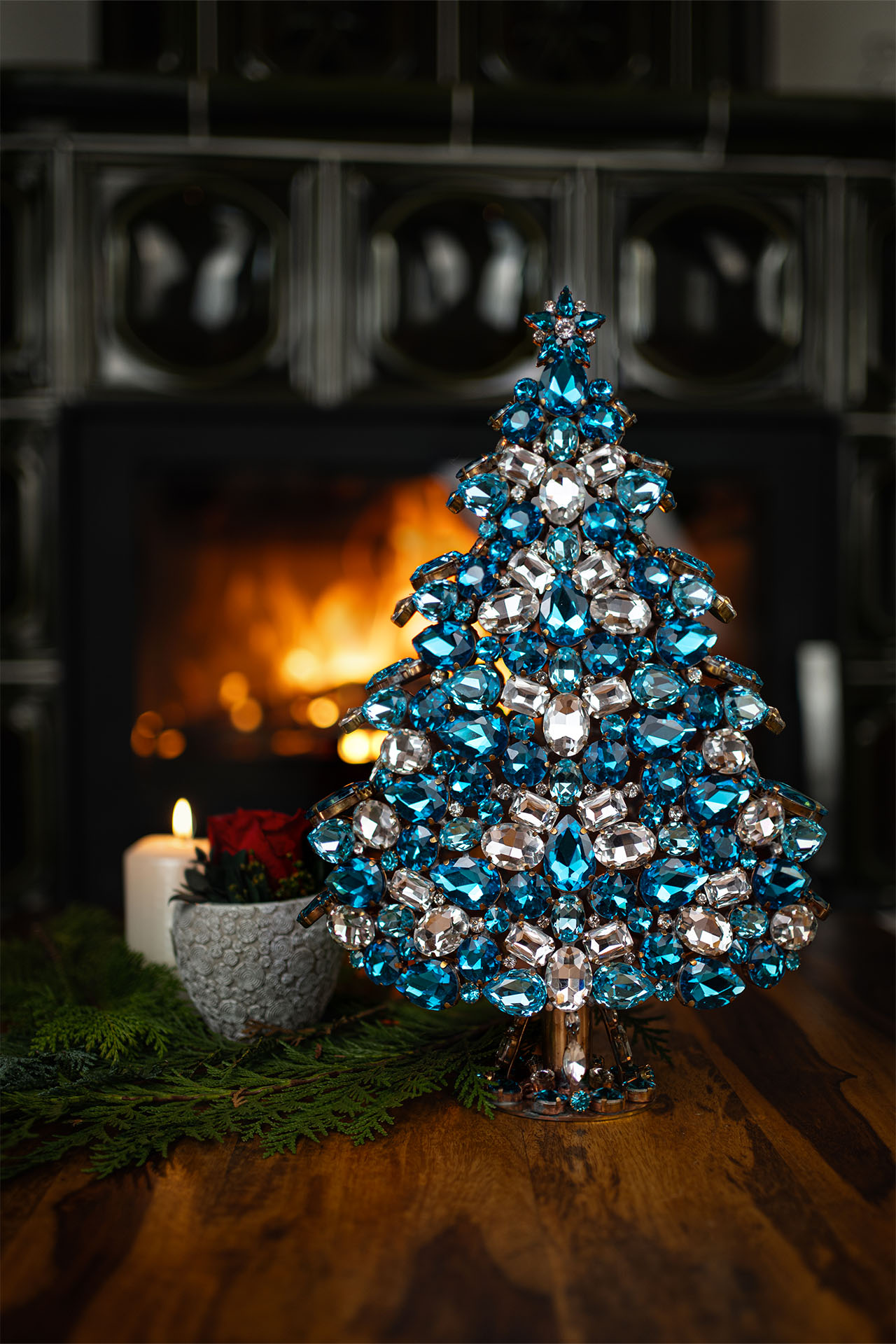 3D tabletop Christmas tree handcrafted with aqua  rhinestones