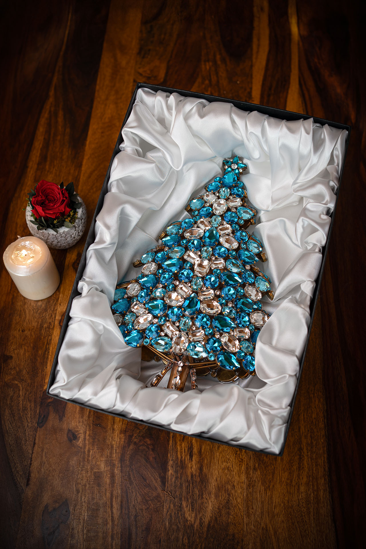 3D tabletop Christmas tree handcrafted with aqua  rhinestones