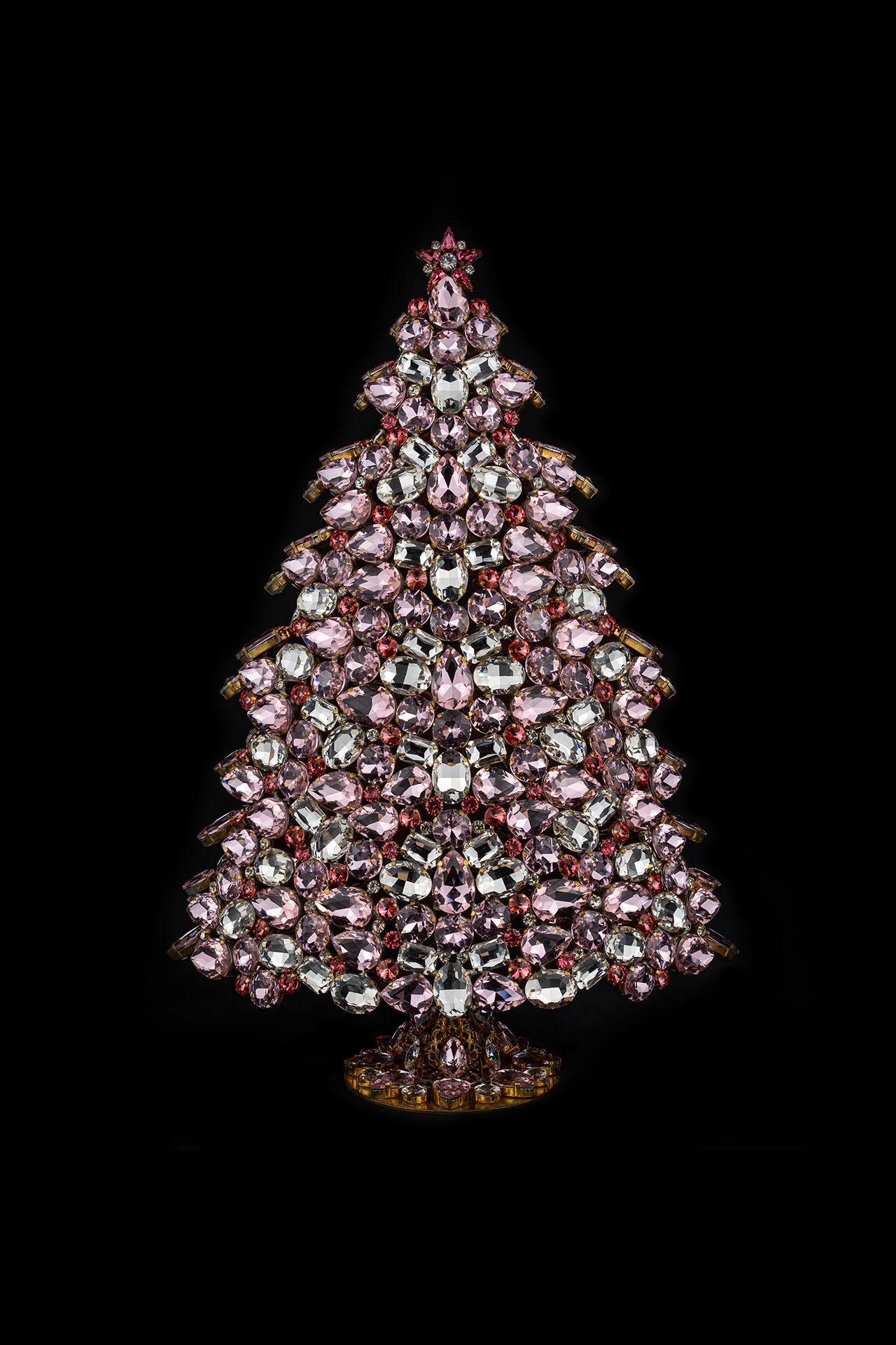 Handmade Czech 3D rhinestones Christmas tree - pink color