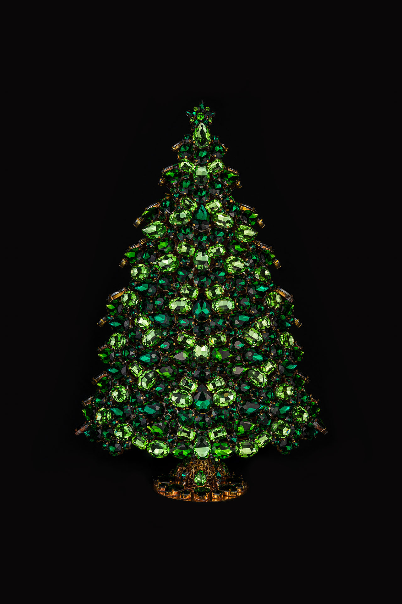 Handmade Czech 3D rhinestones Christmas tree - green color