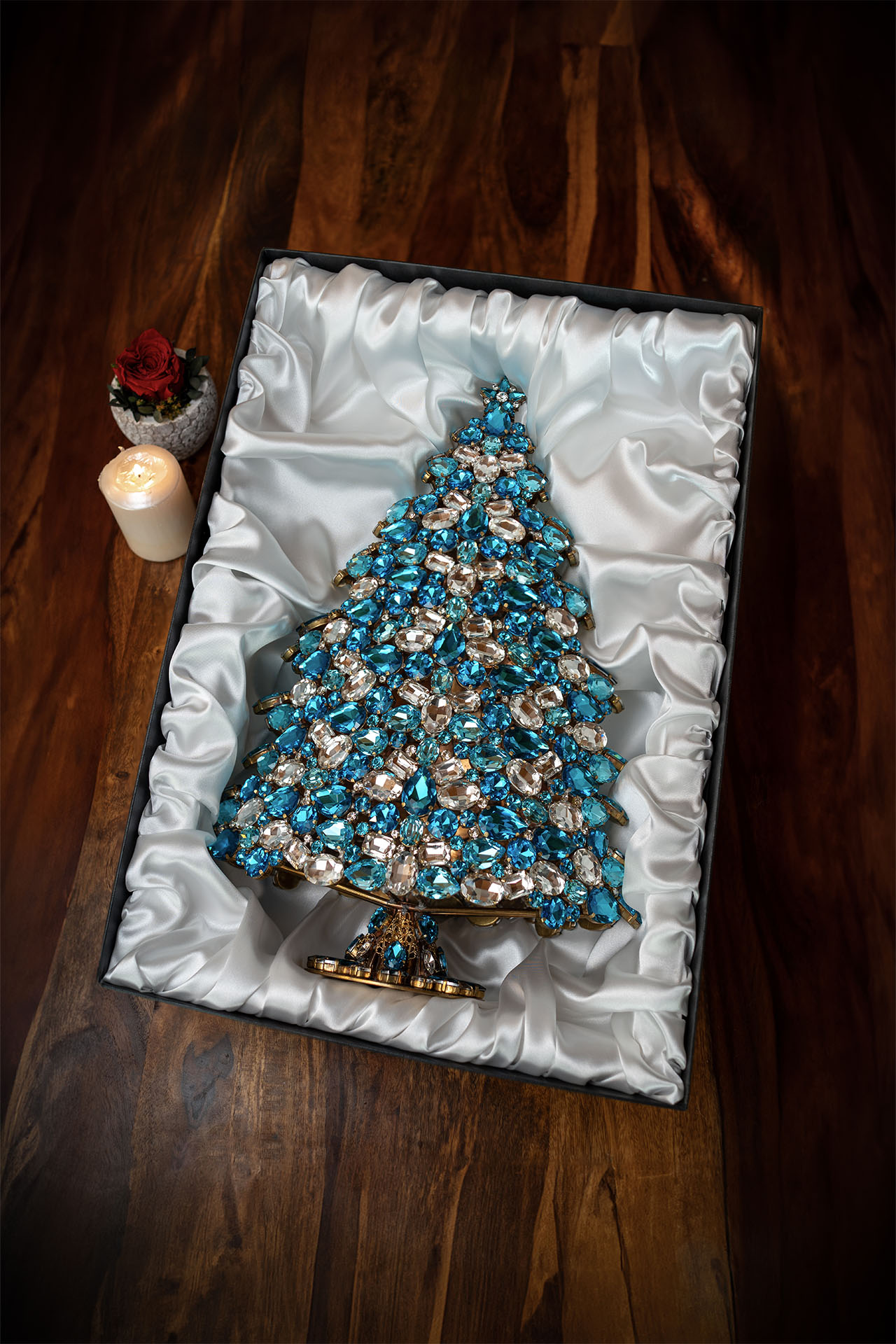 Handmade Czech 3D rhinestones Christmas tree - aqua color