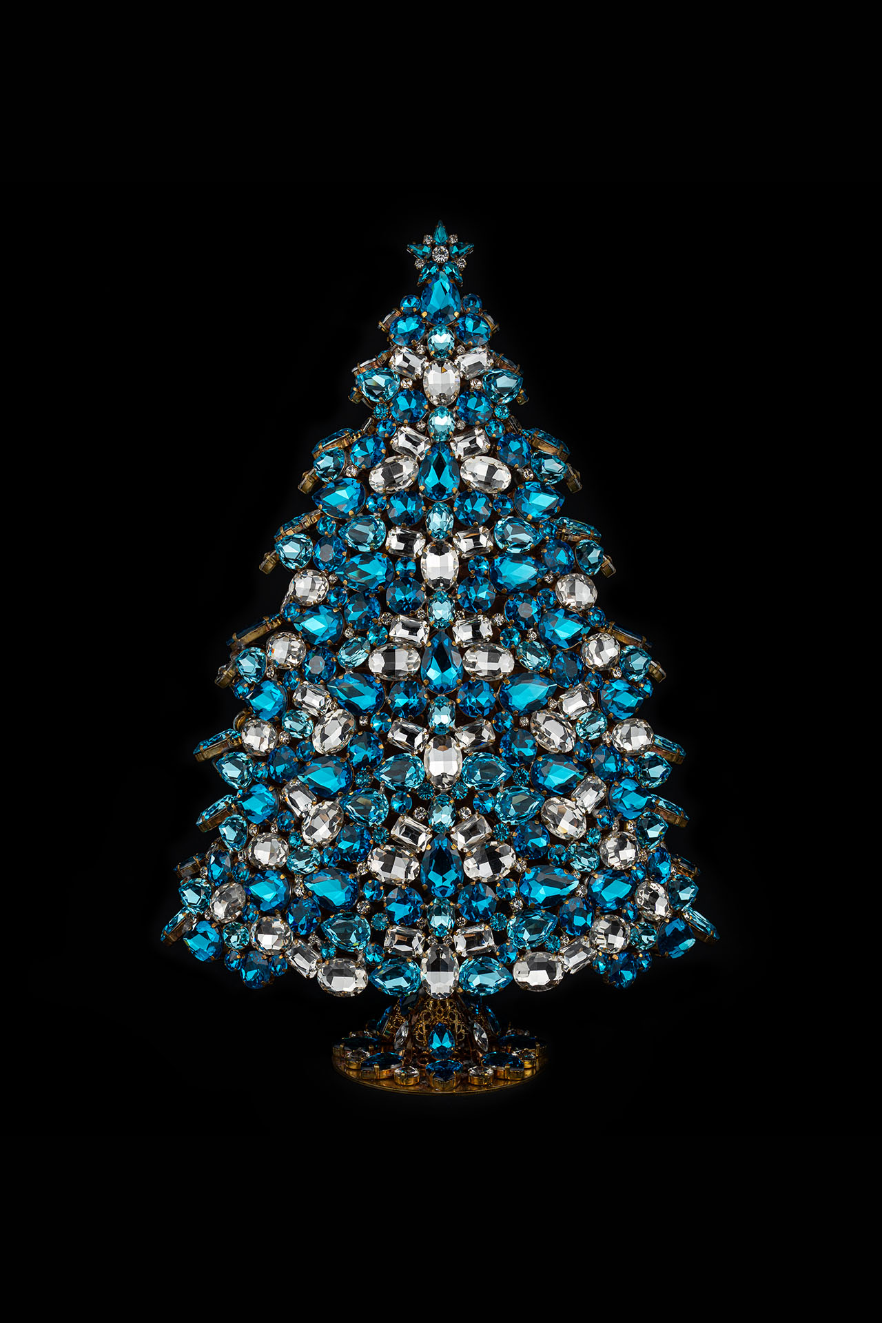 Handmade Czech 3D rhinestones Christmas tree - aqua color