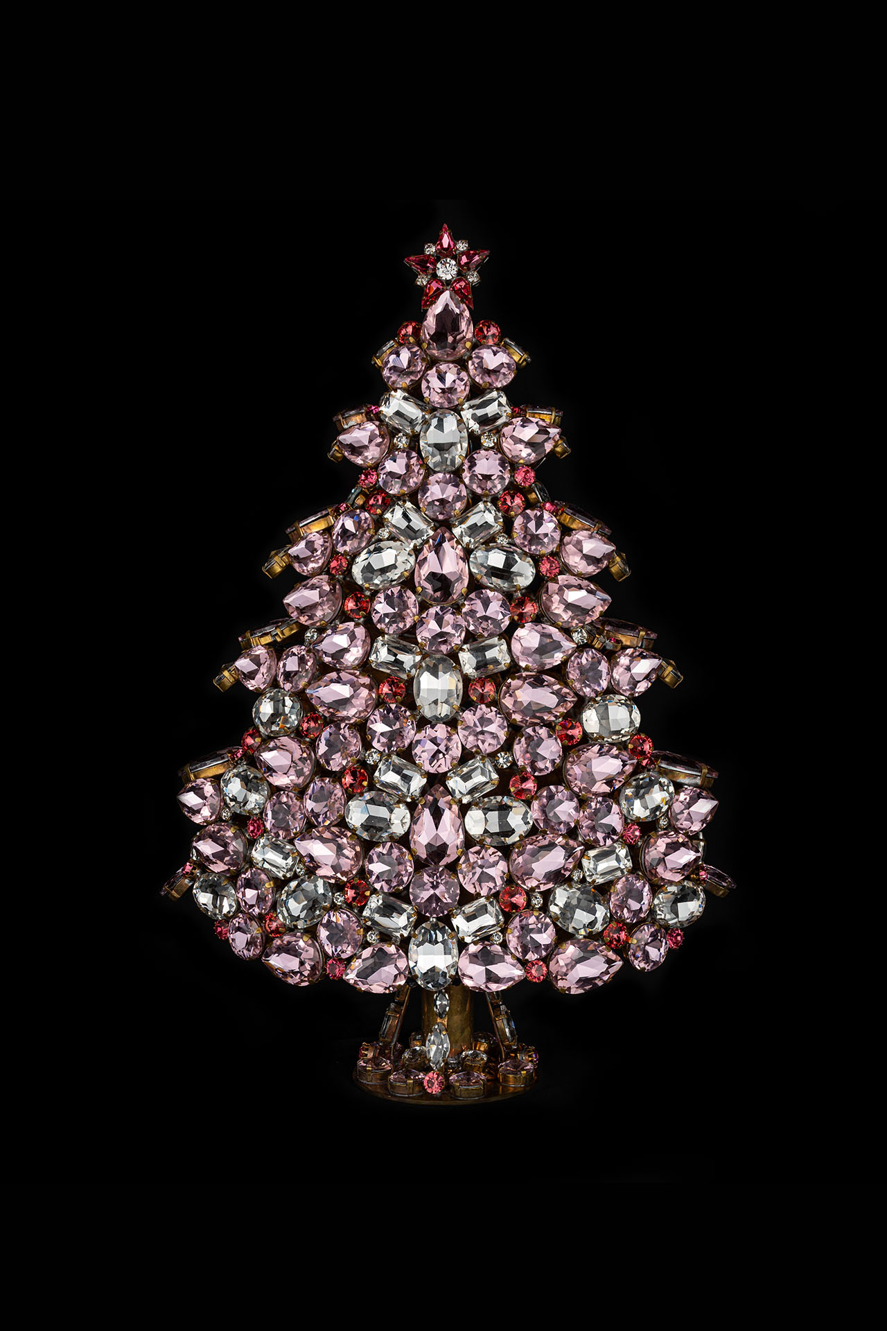 3D tabletop Christmas tree handcrafted with pink rhinestones