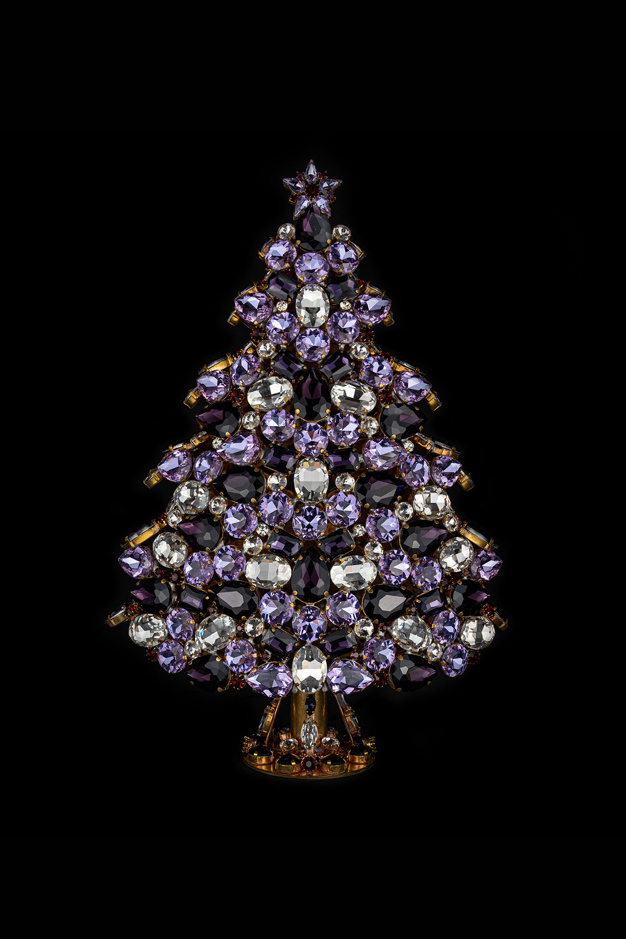 3D tabletop Christmas tree handcrafted with purple  rhinestones
