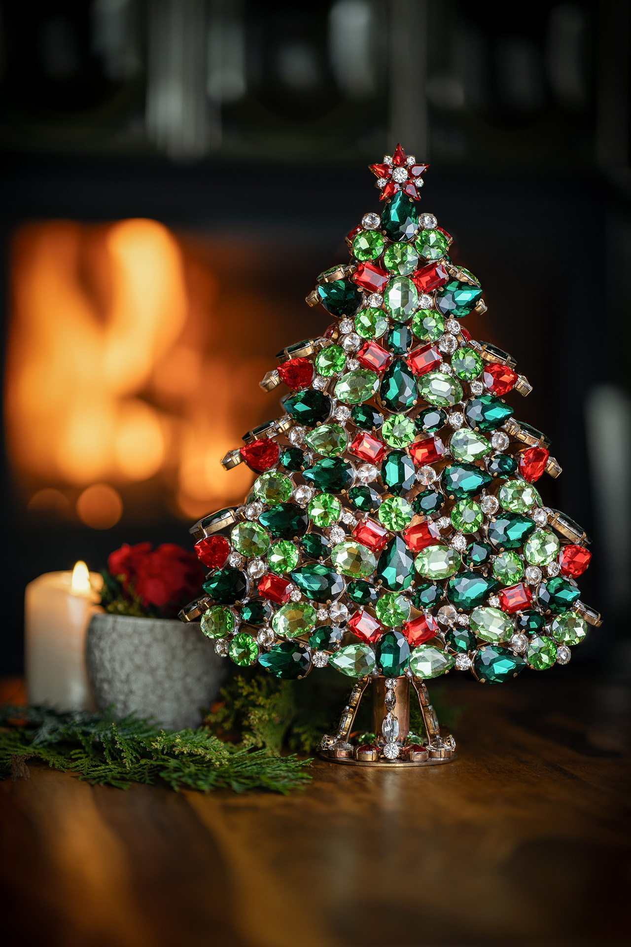 3D tabletop Christmas tree handcrafted with colored  rhinestones