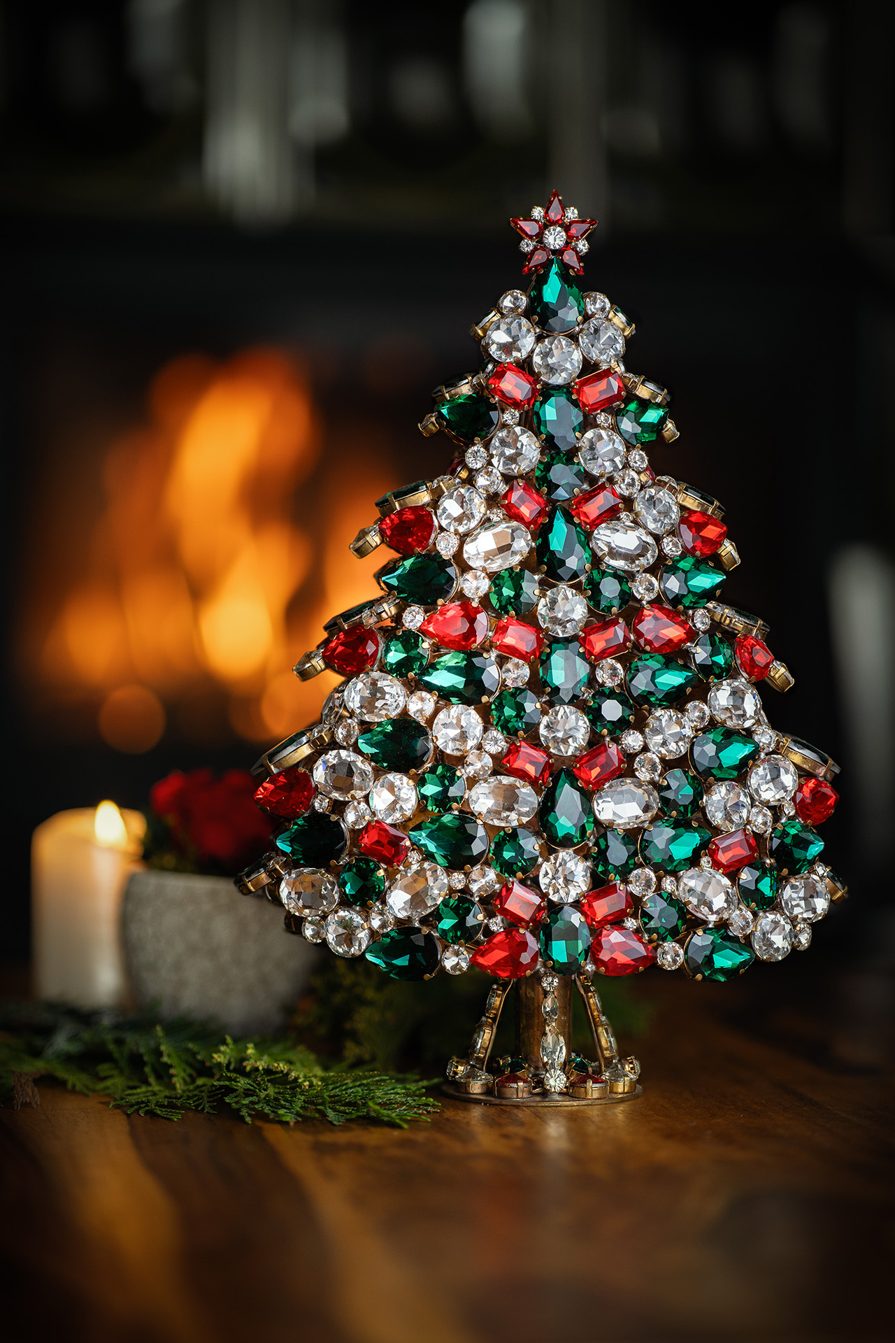 3D Christmas tree handcrafted from festive colors rhinestones