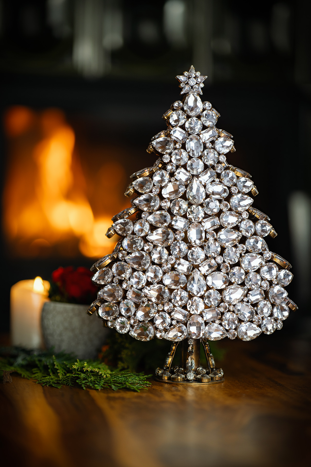 3D tabletop Christmas tree handcrafted with clear  rhinestones