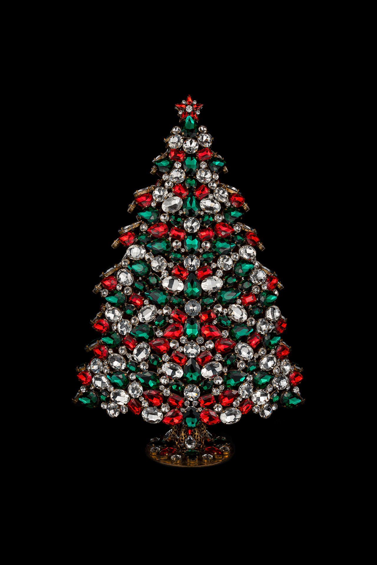 Handmade Czech 3D rhinestones Christmas tree - festive color