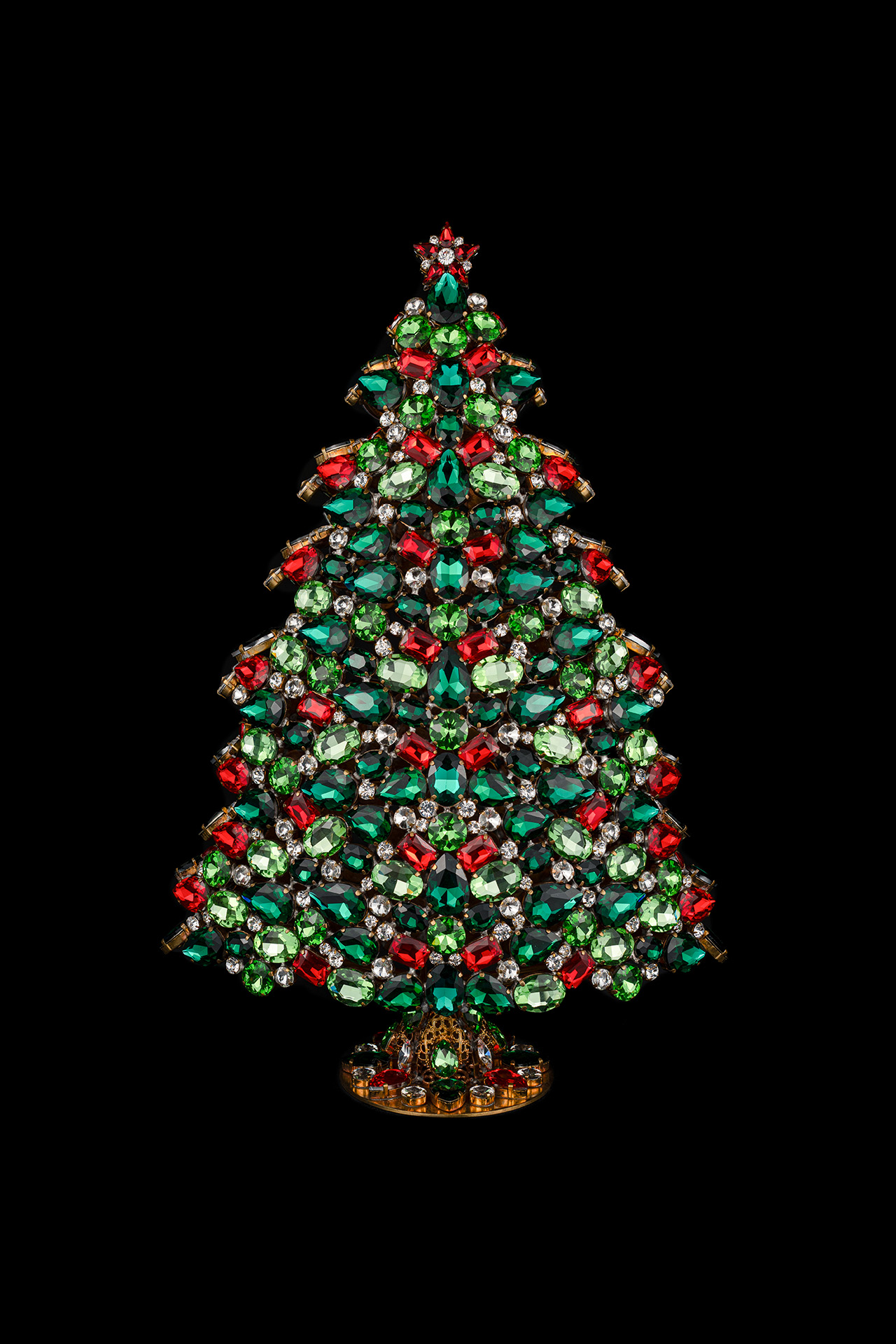 Handmade Czech 3D rhinestones Christmas tree - festive color