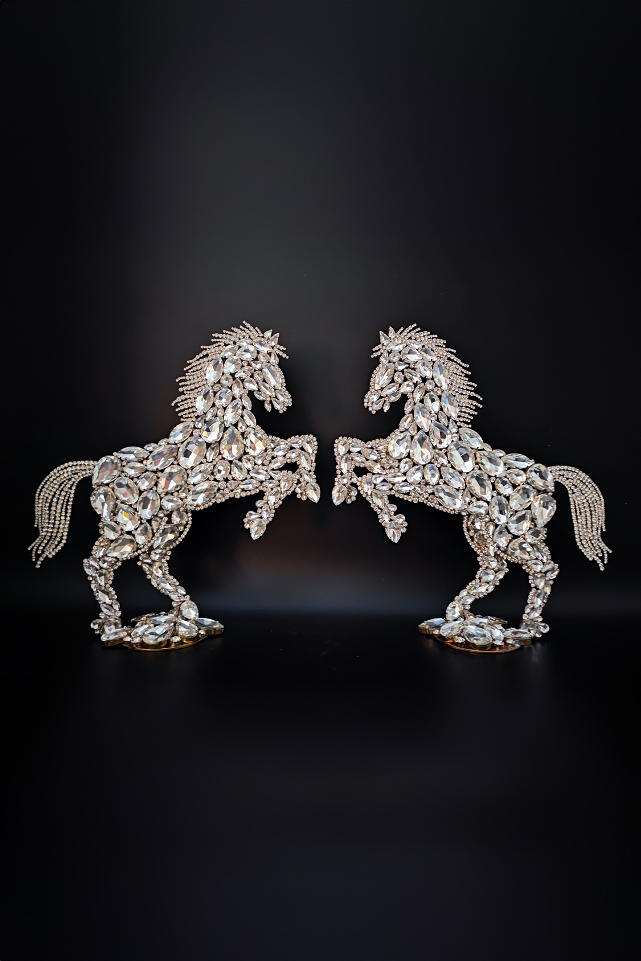 Pair of handmade rhinestone crystal  horses decor statuen