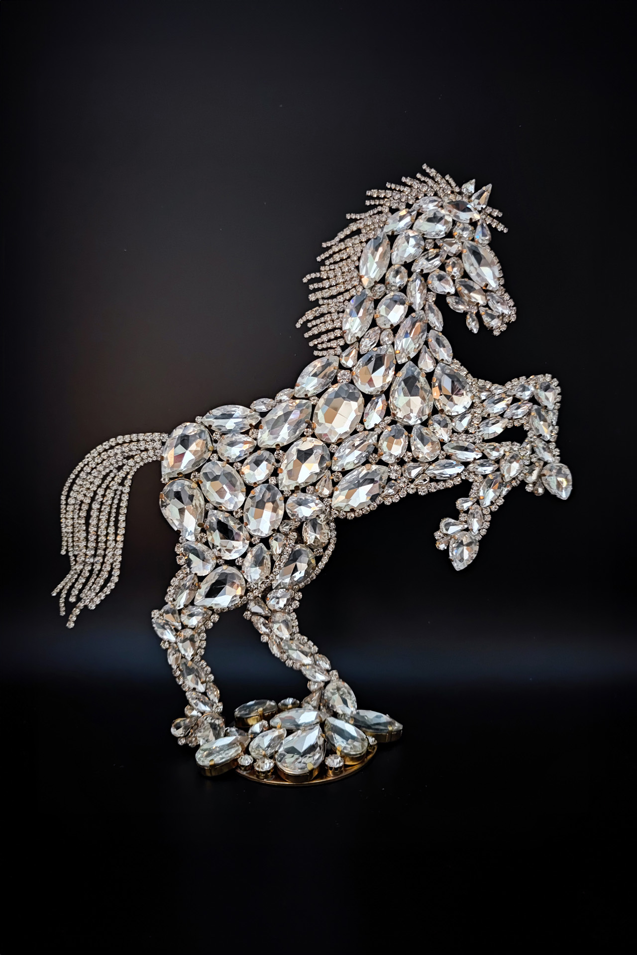 Handmade rhinestone crystal  horses decor statue facing right