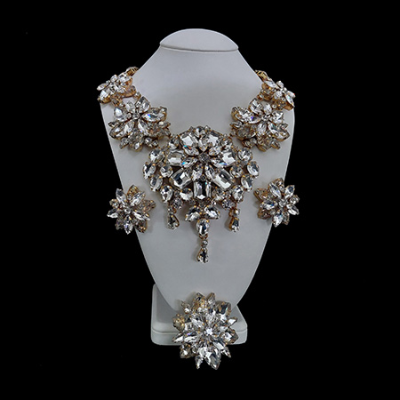 Crystals clear earrings, brooche and necklace set Blossom