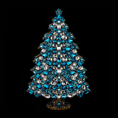 Handmade Czech 3D rhinestones Christmas tree - aqua color.