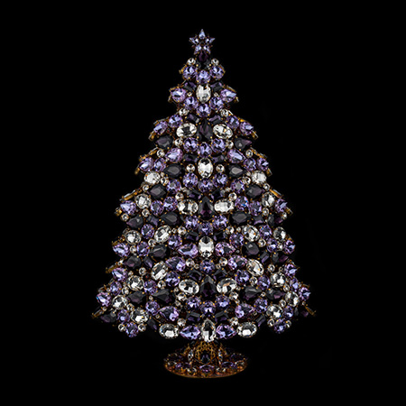 Handmade Czech 3D rhinestones Christmas tree - purple color.