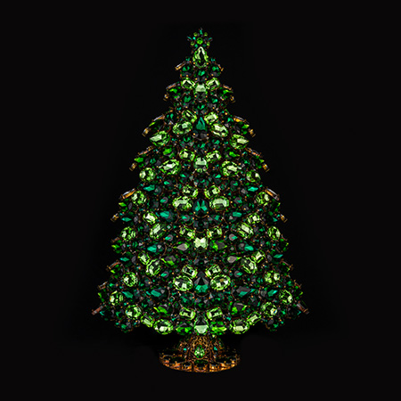 Handmade Czech 3D rhinestones Christmas tree - green color.