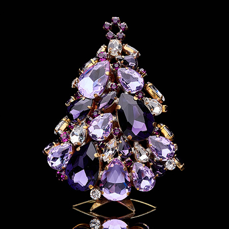 Vintage 3D Christmas tree Glitzy Gleam from purple rhinestones.