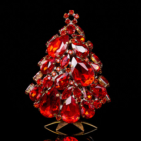 Vintage Christmas tree Glitzy Gleam from red rhinestones.