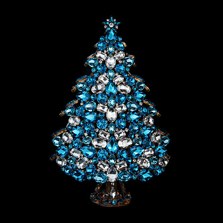 3D tabletop Christmas tree handcrafted with aqua  rhinestones.