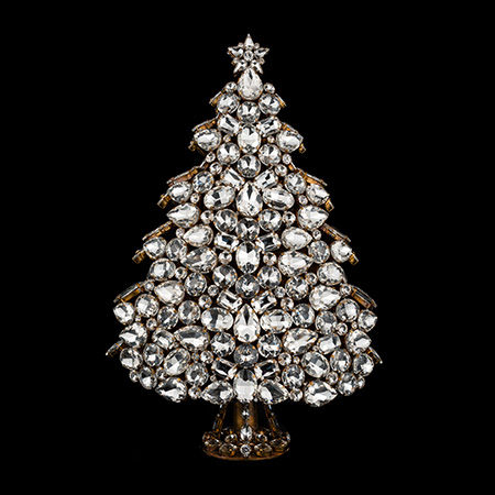 3D Christmas tree handcrafted from crystal clear rhinestones.
