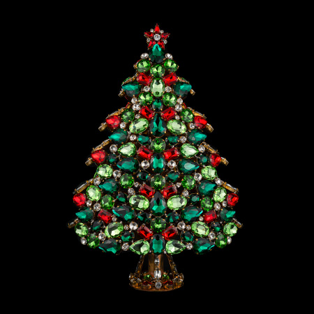 3D Christmas tree from festive colored rhinestones crystals.