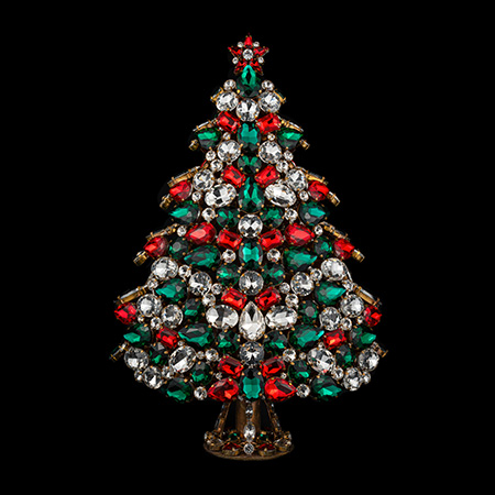 3D Christmas tree handcrafted from festive colors rhinestones.