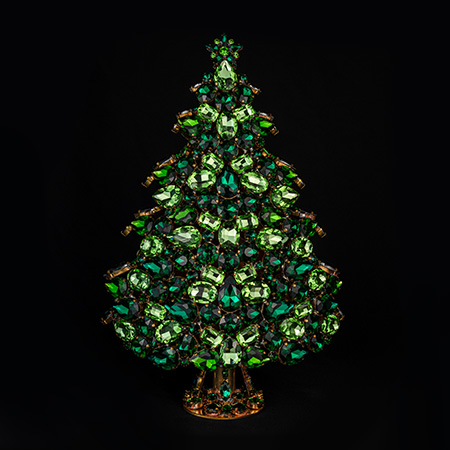3D tabletop Christmas tree handcrafted with green  rhinestones.