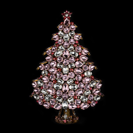 3D tabletop Christmas tree handcrafted with pink rhinestones.