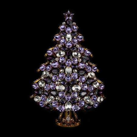 3D tabletop Christmas tree handcrafted with purple  rhinestones.