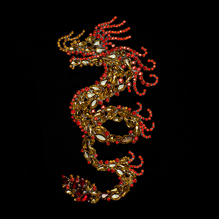 Artistic Badge: Chinese Dragon Brooch from yellow rhinestones.