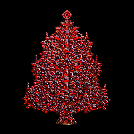 Tabletop Christmas tree handcrafted with red rhinestones