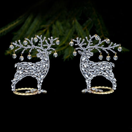 Christmas decoration - table top reindeers with clear rhinestones.