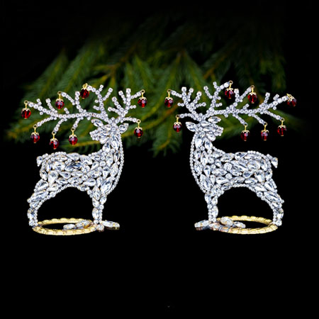 Christmas decoration - reindeers with clear and red rhinestones.