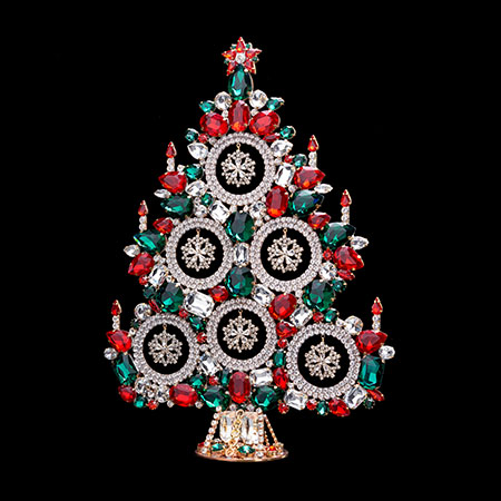 Handcrafted majestic tabletop Czech Christmas tree - with colored crystals.