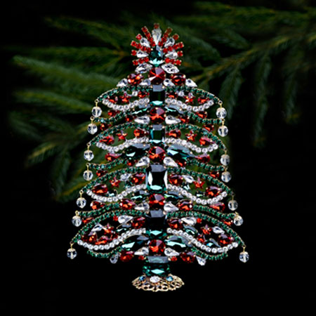 Decorative table top Xmas tree - handcrafted with colored rhinestones.