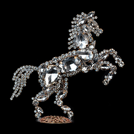 Small horse decor statue made from crystal clear rhinestones.