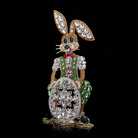 Rhinestone Easter rabbit with clear colored Easter egg.