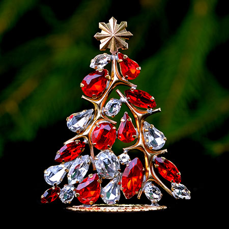 Impressive handcrafted glitzy gold table top Christmas tree.